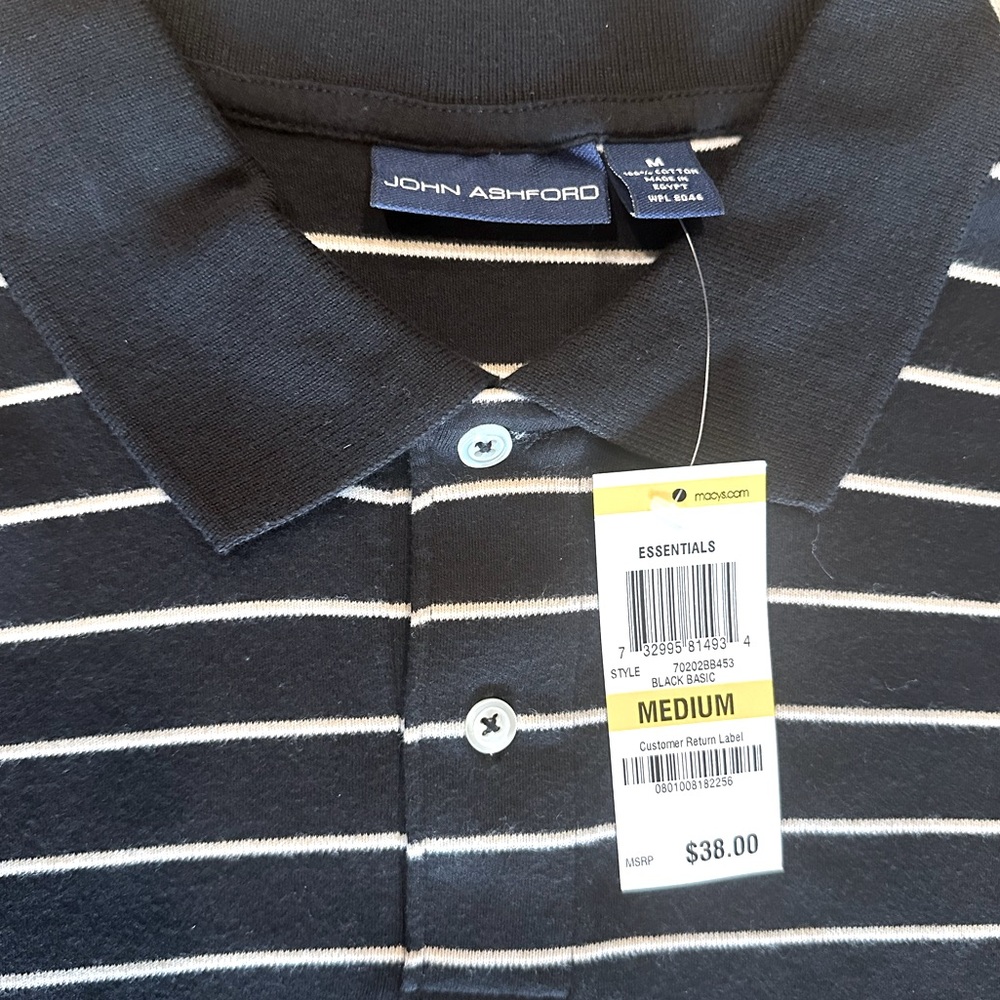 NWT John Ashford Long Sleeve Striped Polo Shirt Size Medium - Picture 4 of 4